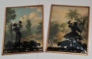 lot 261 image: Pair of Lovely Bubble Glass Silhouette  Pictures