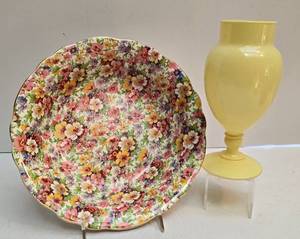 lot 281 image: Charming Vintage James Kent Du Barry Chintz Bowl, Plus Fine-Glass Vase