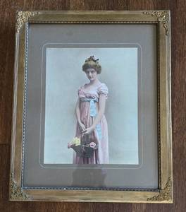 lot 282 image: Quality Framed Vintage Framed Print of Victorian Female with Flower Basket