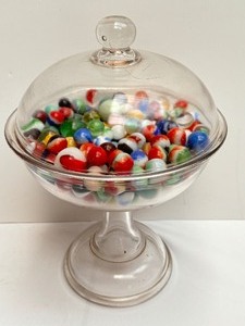 lot 244 image: Vintage Glass Marble Collection in Lidded Pedestal Jar