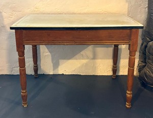 lot 344 image: Vintage Enamel Top Table with Wooden Base