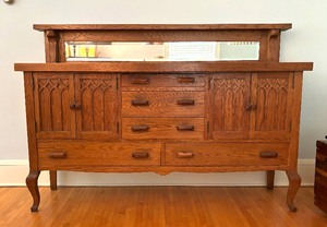 lot 1 image: Vintage Mission Style Sideboard  Buffet Server  Cabinet