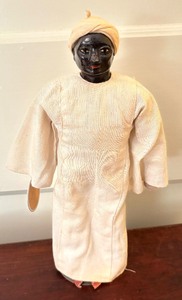 lot 421 image: Vintage Glazed Clay Doll with Cloth Body