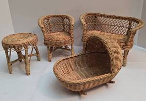 lot 321 image: Vintage Wicker Doll Furniture