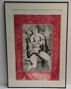 lot 323 image: Large Framed & Matted EtchingCollagraph - The Cover Up