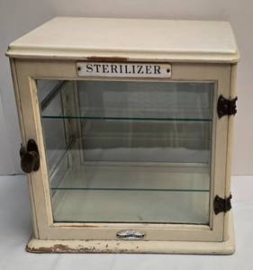 lot 333 image: Distressed Antique Barber Sterilizer Cabinet