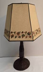 lot 410 image: Wicker Covered Lamp Base with Autumnal Inspired Shade