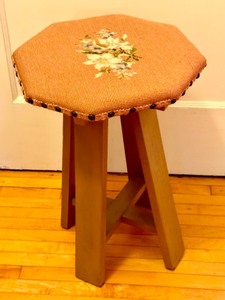 lot 485A image: Vintage Arts and Crafts Wooden Stool with Embroidered Seat