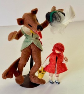 lot 73C image: Vintage Edith Von Arp Little Red Riding Hood and Big Bad Wolf Felt Figurines