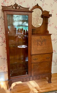 lot 57C image: Vintage Drop Lid Secretary Desk with Side Curio
