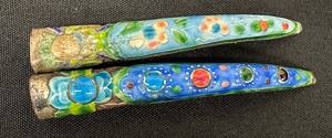 lot 180 image: Pair of Vintage Chinese Enamel Empress Nail Guard Brooches