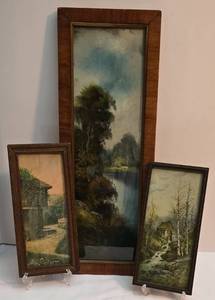 lot 430 image: Trio of Vintage Moody Pastel Prints Under Glass