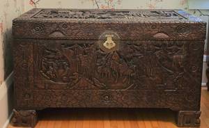 lot 441 image: Incredible Carved Asian Camphor Wedding Chest