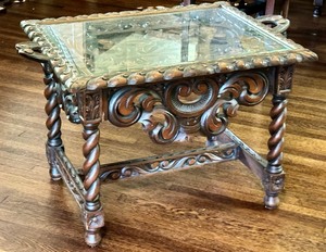 lot 7 image: Vintage Elaborately Carved Wooden Accent Table