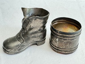 lot 239 image: Antique Shoe Shaped Toothpick Holder and Antique Napkin Ring