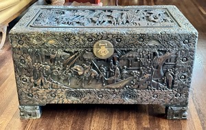 lot 17AA image: Vintage Carved Wood Camphor Asian Chest