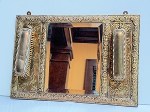 lot 175A image: Antique Art Nouveau Brass Embossed Hall Grooming Mirror