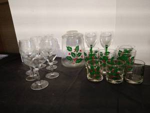 lot 87 image: Stemware & Holly Glasses & Cannister