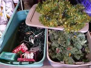 lot 132 image: (2) Totes of Christmas - Tree, Lit Garland, Lights