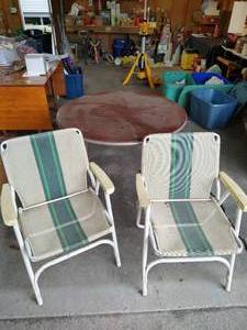 lot 155 image: Round Card Table & (2) Patio Chairs