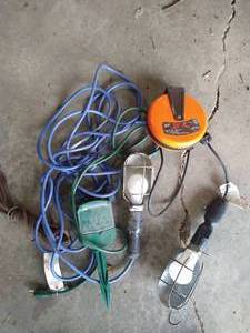 lot 158 image: (2) Hanging Lights - One is 20 Retractable Reel Light