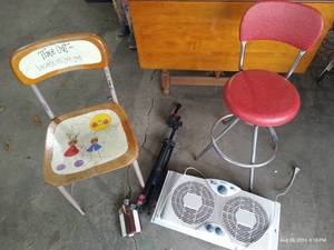 lot 177 image: Miscellaneous Lot - Chairs, Window Fan, Flask, Etc