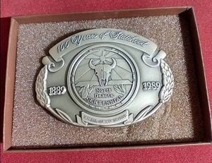 lot 257 image: 1989 North Dakota Centennial Sterling Silver Belt Buckle - 5 Ounces