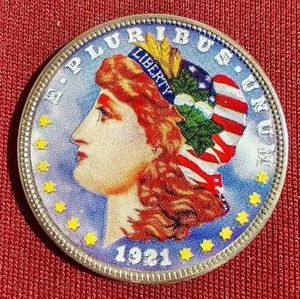 lot 277 image: Beautiful Colorized 1921 Morgan Dollar