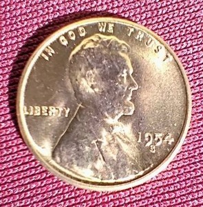 lot 291 image: Gorgeous Uncirculated Red 1954-S Wheat Penny