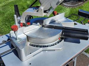 Woodworking Shop Tool 10 Sliding Compound Miter Saw on a Ridgid Portable Folding Table