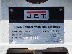 Jet 6 Jointer with Helical Head