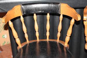 lot 2 image: Vintage Wooden Bar Stools with Cushioned Seats and Backrests - Set of 2