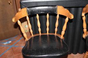 lot 4 image: Vintage Wooden Bar Stools with Cushioned Seats and Backrests - Set of 2