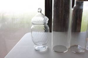 lot 11 image: Lot of 7 Vintage Glass Jars with Lids and Cork Stoppers