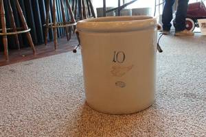 lot 12 image: Antique Red Wing 10-Gallon Stoneware Crock with Handles