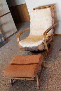 lot 25 image: Vintage Bamboo Glider Chair with Ottoman