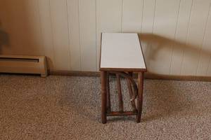 lot 30 image: Rustic Wooden Accent Table with White Top