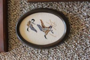 lot 54 image: Collection of Framed Embroidered Artwork and Wooden Plaque