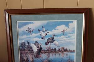lot 56 image: Framed Print Abrupt Departure by David Maass with Duck Stamps