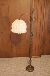 lot 85 image: Vintage Brass Floor Lamp with Lace Shade