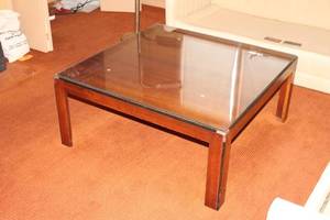 lot 100 image: Wooden Coffee Table with Glass Top