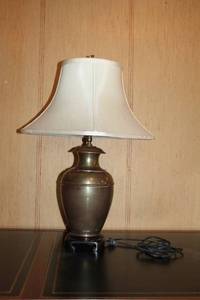 lot 107 image: Vintage Brass Table Lamp with Fabric Shade