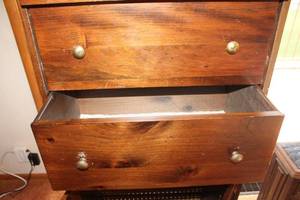 lot 121 image: Vintage Dark Wood Storage Cabinet with Drawers and Doors