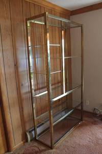 lot 131 image: Brass and Glass Display Shelf Unit with Multiple Shelves