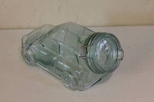 lot 174 image: Glass Car-Shaped Container with Metal Clamp Lid