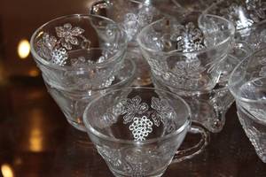 lot 210 image: Vintage Crystal Punch Bowl Set with Cups and Ladle