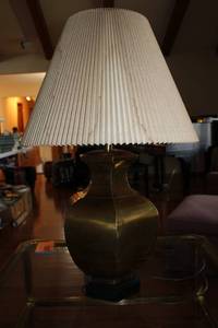 lot 216 image: Brass Table Lamp with Pleated Fabric Shade