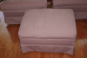 lot B-219 image: Pair of Upholstered Armchairs with Ottoman