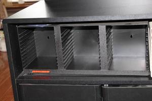 lot 229 image: Black Media Storage Cabinet with Shelves and Doors