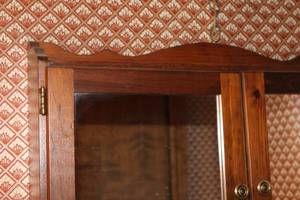lot 236 image: Vintage Wall-Mounted Wooden Cabinet with Glass Doors and Drawers
